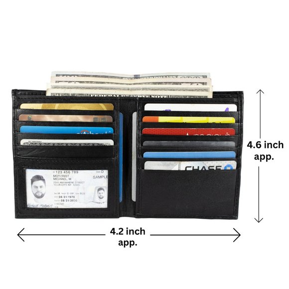 Men Lambskin Leather Long Wallet with Multi Card Holder, Black - Picture 2 of 10